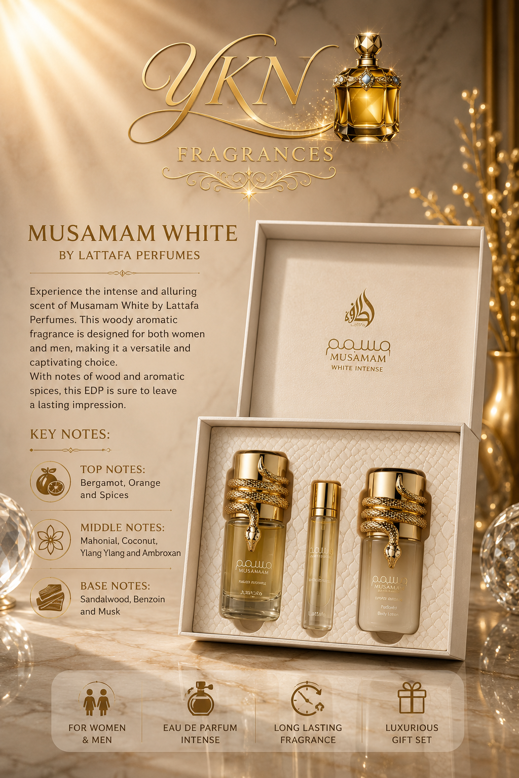 Musaman White  intense by Lattafa 3 set